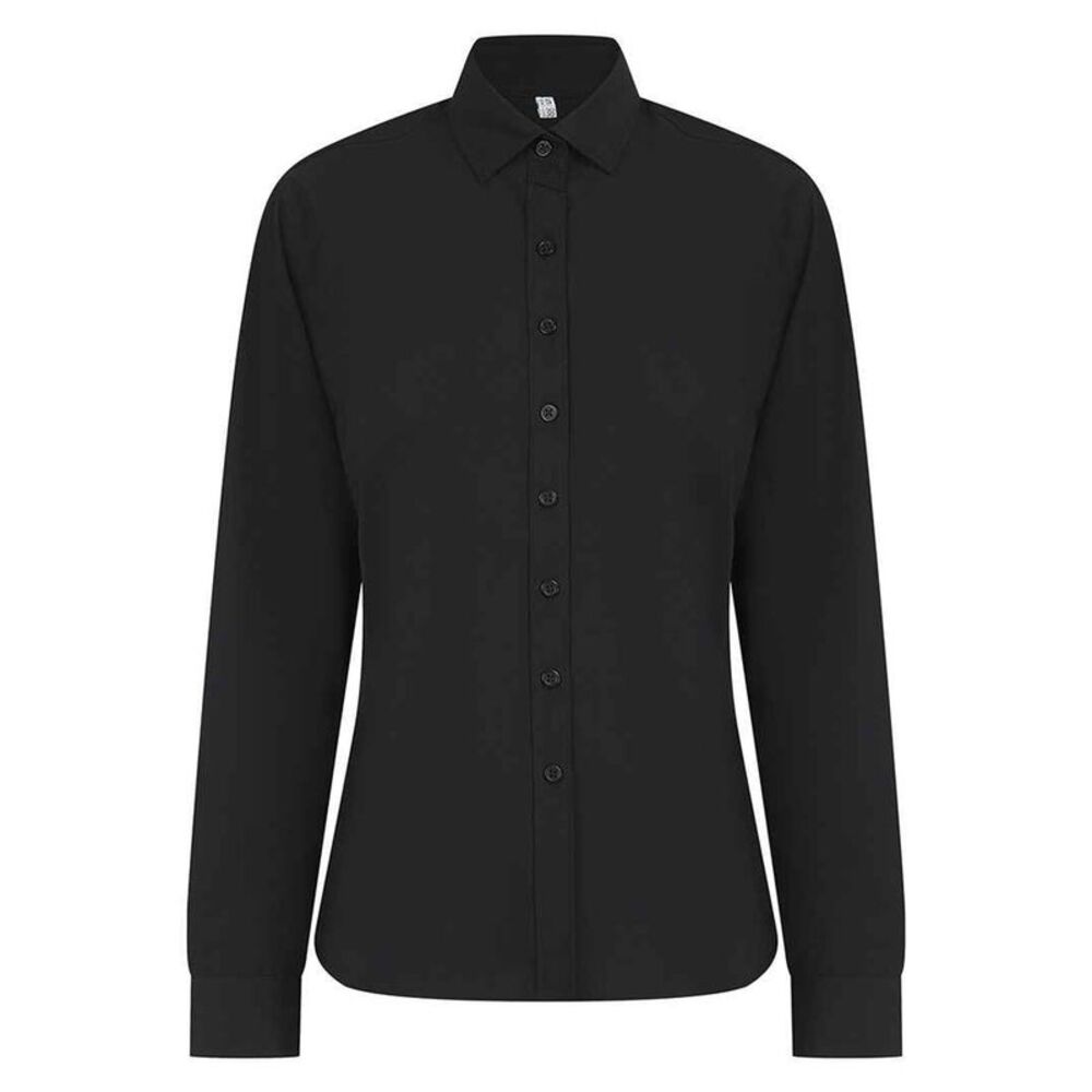 Henbury Womens/Ladies Cotton CoolPlus Long-Sleeved Formal Shirt / Black